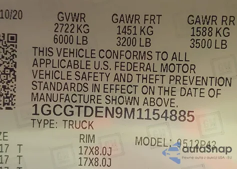 2021 Chevrolet Colorado 4Wd Short Box Z71 from USA, damaged, VIN 1GCGTDEN9M1154885